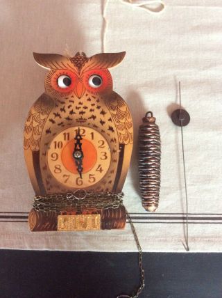 Vintage Wooden Owl Clock W/moving Eyes Western Germany