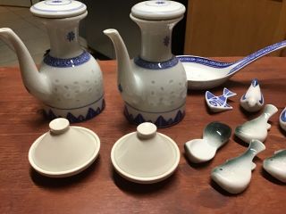 Vintage Chinese Rice Grain Pattern Blue/white Porcelain And Others