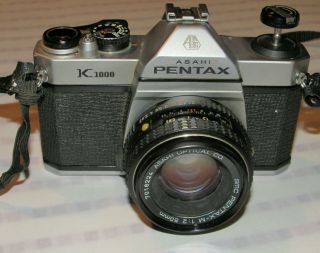 Vintage Pentax K - 1000 Slr 35mm Film Camera Asahi Optical F/1:2,  50mm Lens/k1000
