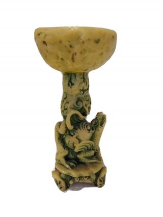 Vintage Oriental Chinese Carved Green Resin Dragon Candle Holder