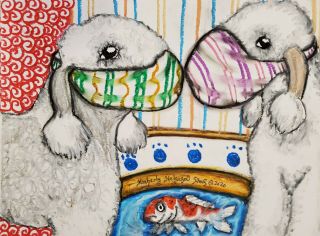 Bedlington Terrier Quarantine 5x7 Dog Art Print Signed By Artist Ksams Koi Fish