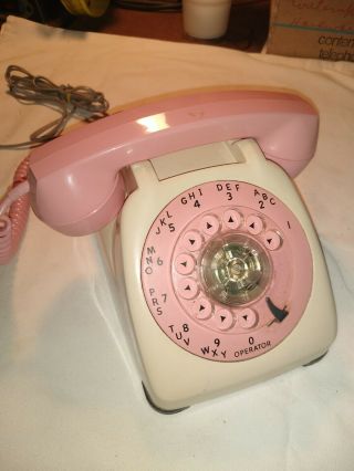 Vintage Pink And Cream Gte Automatic Electric Rotary Phone