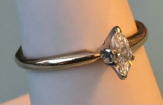 Vintage 14K Plumb Gold Marquise Diamond Engagement Ring.  25 ct.  1/4 ct.  Sz.  7.  5 2