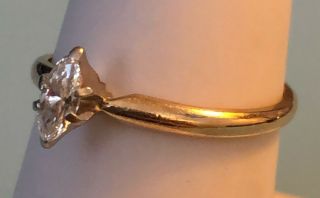 Vintage 14K Plumb Gold Marquise Diamond Engagement Ring.  25 ct.  1/4 ct.  Sz.  7.  5 3