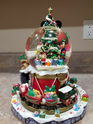 Mickey Mouse Christmas Snow Globe With Train And Snow Blow Feature