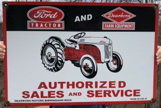 Large Heavy Old Vintage 1951 Ford Tractor Porcelain Sign Dearborn Farm Equipment