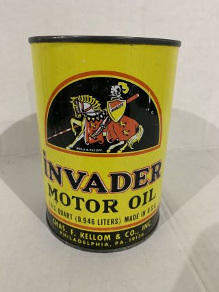 Quart Qt Invader Motor Oil Can Vintage