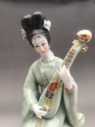 Chinese Hand make Enamel color porcelain play the pipa girl statue N08 2
