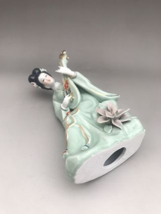 Chinese Hand make Enamel color porcelain play the pipa girl statue N08 3