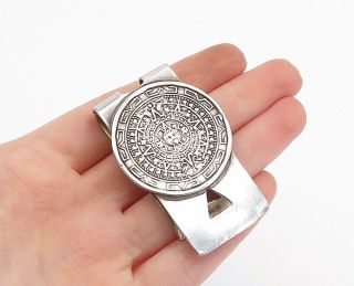 Mexico 925 Sterling Silver - Vintage Mayan Aztec Sun Calendar Money Clip - T2493