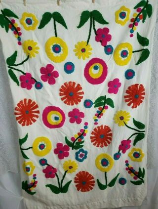 Vintage 70s Wall Hanging Tapestry /curtain /blanket Chenille Boho Floral Large