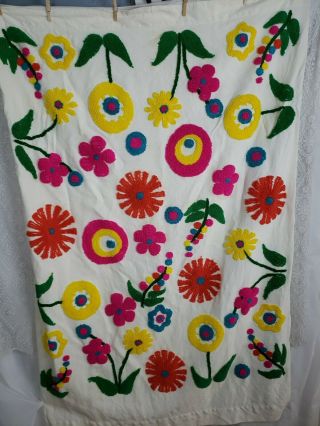 Vintage 70s Wall Hanging Tapestry /Curtain /Blanket Chenille Boho Floral Large 2