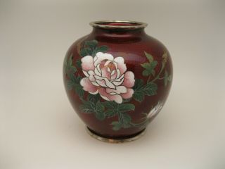 Old Japanese Pigeon Blood Cloisonne Vase W Roses