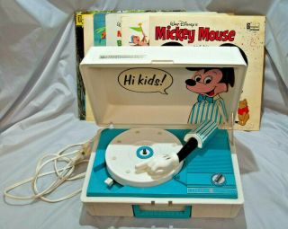 Mickey Mouse Vintage Ge Record Player Bundle W/ 6 Disney Lp 