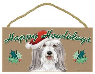 Bearded Collie Happy Howlidays Santa Hat Wood Funny Christmas Dog Sign Plaque Us