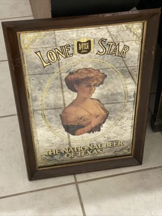 Vintage Lone Star Beer Mirror Foil Smokey Glass Sign National Beer Of Texas