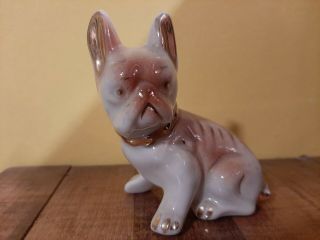Vintage French Bulldog Frenchie Dog Figurine Porcelain Lt Brown White Japan Vtg
