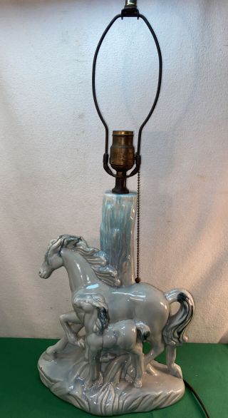 Vtg Mid - Century 50 - 60’s Aqua Drip Mare Horse Foal Colt Equestrian Light Lamp