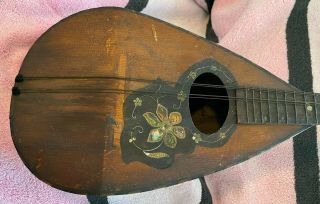 Antique Mandolin Lute Flower Pick - Guard 8 String Instrument Needs Work Project