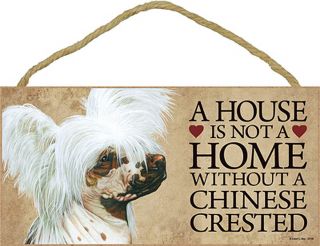 Chinese Crested Wood Sign Wall Plaque 5 X 10,  Bonus Coaster