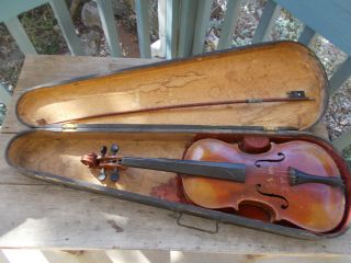 Antique Stainer Violin For Restoration,  With Gsb Wood Coffin Case Post 1890
