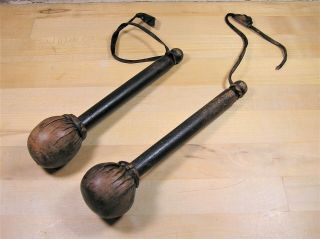 Antique Bass Drum Mallets Wood Shafts And Hard Leather Beaters