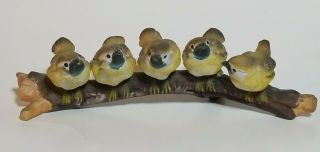5 Adorable Little Fat Yellow Birds On A Branch Matte Porcelain Figurine Figure