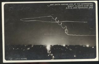 1915 Ppie Rppc,  Art Smith Sky Writing At Night Over San Francisco,  Aviation