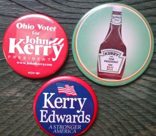 Three 2004 John Kerry For President Political Pinback Campaign Buttons