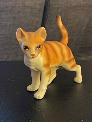 Vintage Porcelain Cat Figurine Esd Lefton Japan Mid Century Orange Tabby