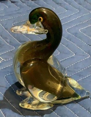 Vintage Murano Glass Duck Figurine With Gold Specks