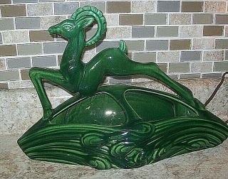 Vintage Royal Haeger Tv Planter Lamp Deer Gazelle Mid Century Ceramic Green