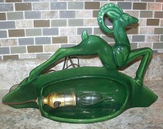 Vintage Royal Haeger TV Planter Lamp Deer Gazelle Mid Century Ceramic Green 2