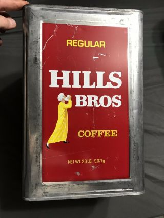 Vintage Regular Hills Bros 20 Lb Large Coffee Food Graphic Advertising Tin Can