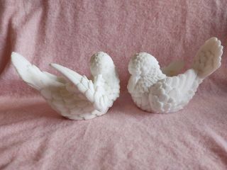Pair Vintage Snow White Doves Carved Alabaster A Santini Italy Love Birds