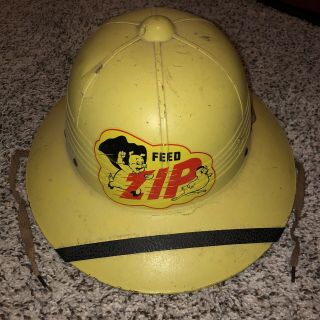 Vintage “feed Zip” Pith Helmet - Pig & Chicken Sun Hat Farm Advertising