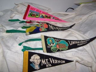 4 Vintage Pennants - Mammoth Cave - Old Kentucky Home - Lincoln Birth - Mt Vernon