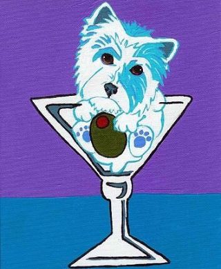 Westie Martini Whwt West Highland White Terrier Dog Art Print Of Painting Vern