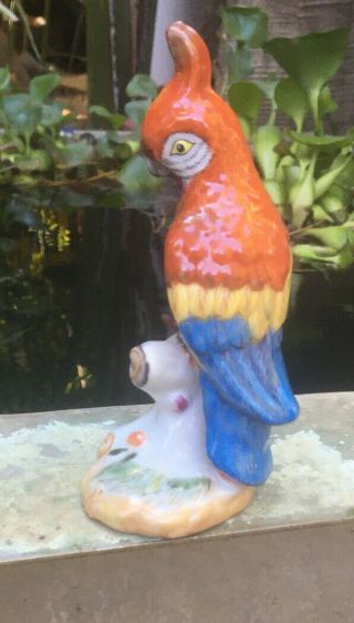 Vintage Porcelain Colorful Parrot On Stand