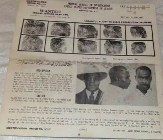 Fbi Wanted Poster 1950 Murder Suspect Thomas Edward Hamilton African American