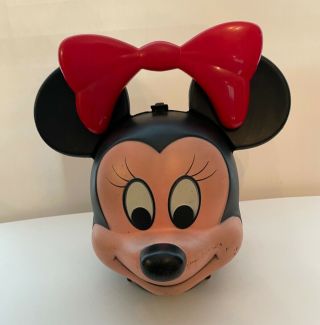 Vintage Walt Disney Minnie Mouse Head Aladdin Plastic Lunch Box,  No Thermos