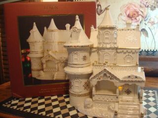 Lenox Florentine & Pearl Lighted Victorian Porcelain House Figurine Vintage