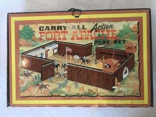 Vintage Marx Fort Apache Carry All Playset Action Figures Horses And Accessories