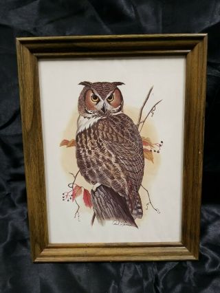 Vtg Great Horned Owl Picture Intercraft Industries Corp Paul Connor