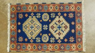 2x3 Fine Hand - Knotted Caucasian Kazakh Tribal Chobi Vintage Wool Vg Dy Rug