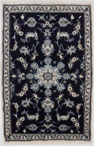 Classic Floral Style Handmade Navy Blue 3x5 Vintage Oriental Rug Small Carpet