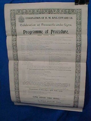 Orig 1902 Coronation Of King Edward Vii England Broadside Program Of Events