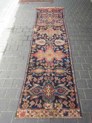 Antique Caucasian Runner Rug Carpet Wool Hand Made 306x76 - Cm /120.  4x29.  9 - Inches
