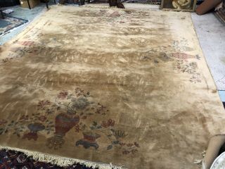 Auth: 30 ' s Antique Art Deco Chinese Rug Elegant Apricot Beauty Large 12x14 NR 5