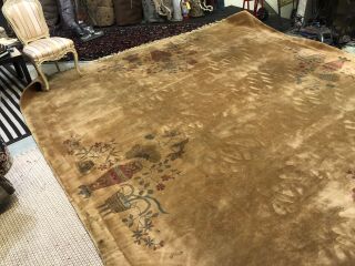 Auth: 30 ' s Antique Art Deco Chinese Rug Elegant Apricot Beauty Large 12x14 NR 6